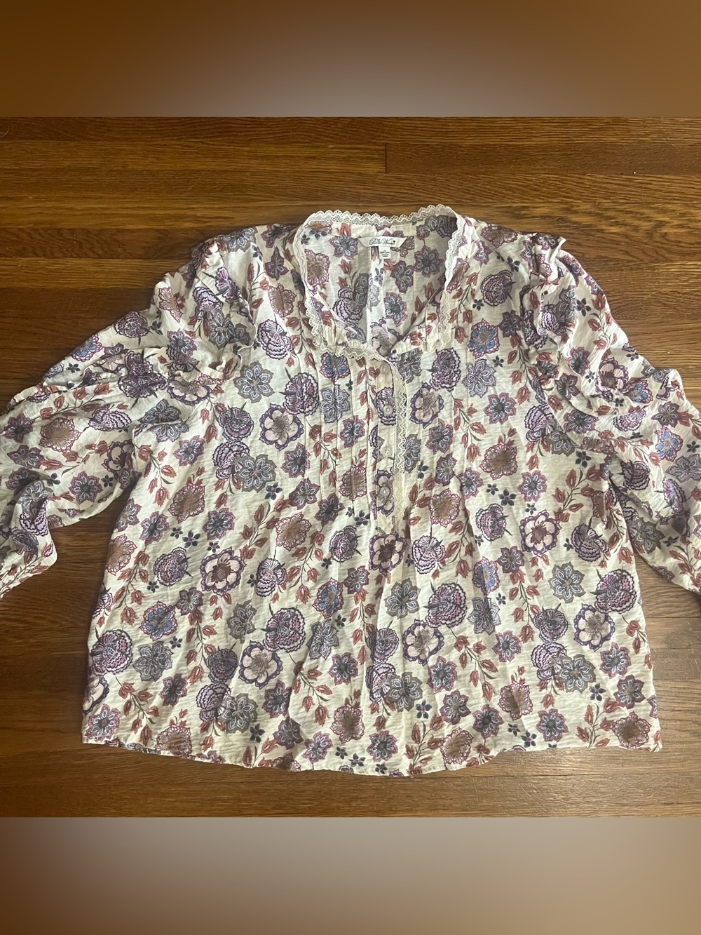 The Pioneer Woman top blouse 2X floral peasant rayon cottagecore lace flowy